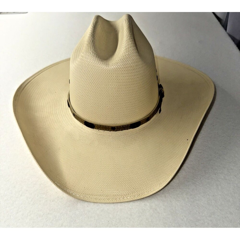 Stetson Straw Cowboy Hat Long Oval 6 7/8 55 Ivory Western Ranch Vintage